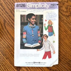 Vintage 1970s Simplicity 8126 Sewing Pattern Girls Sz Small Top & Vest COMPLETE